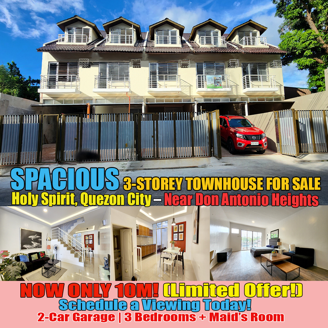 3-Storey Townhouse for Sale in Holy Spirit Commonwealth QC | 160sqm | 3BR + Maid's Room | 2-Car Garage | ₱10M