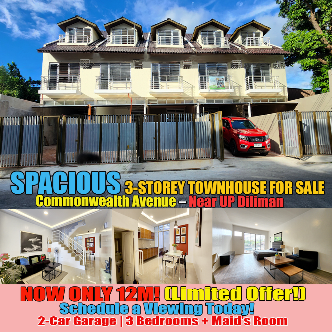 3-Storey Townhouse Near UP Diliman & Commonwealth Avenue Quezon City | 160sqm FA | 2-Car Garage | ₱12M